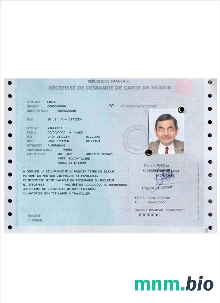 Francuskie Zezwolenie na pobyt (carte de séjour) edytowalne PSD, szablon